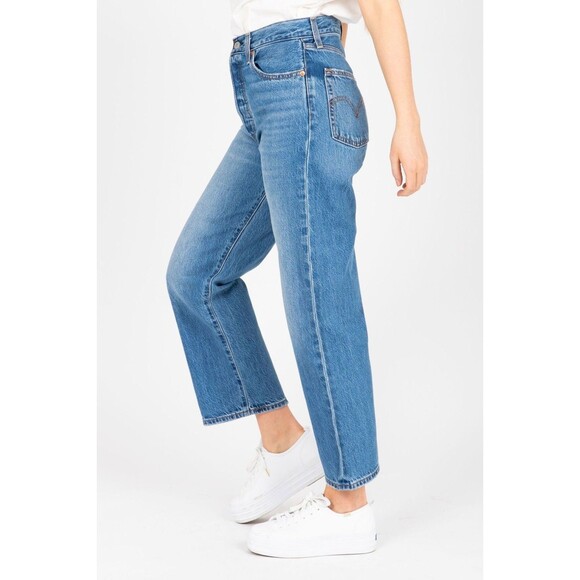 Levis Premium Women Denim Jean 32 Ribcage Straight Ankle Blue High Rise Wide New - Picture 11 of 16